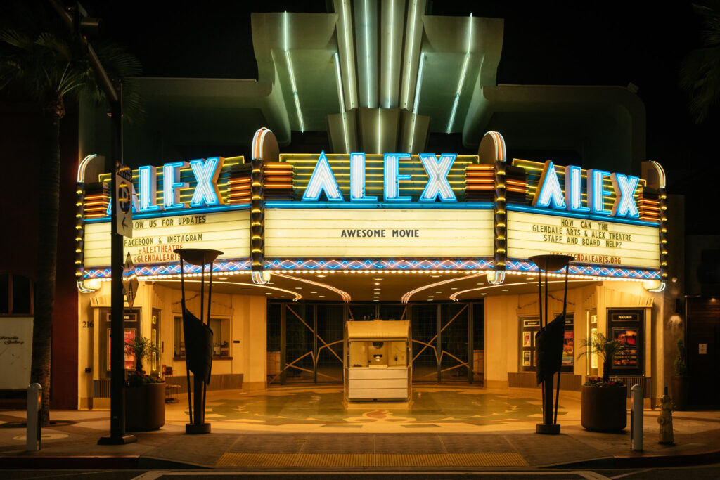 Glendale, California's Alex Theater marquee. Original photo via The New York Times.