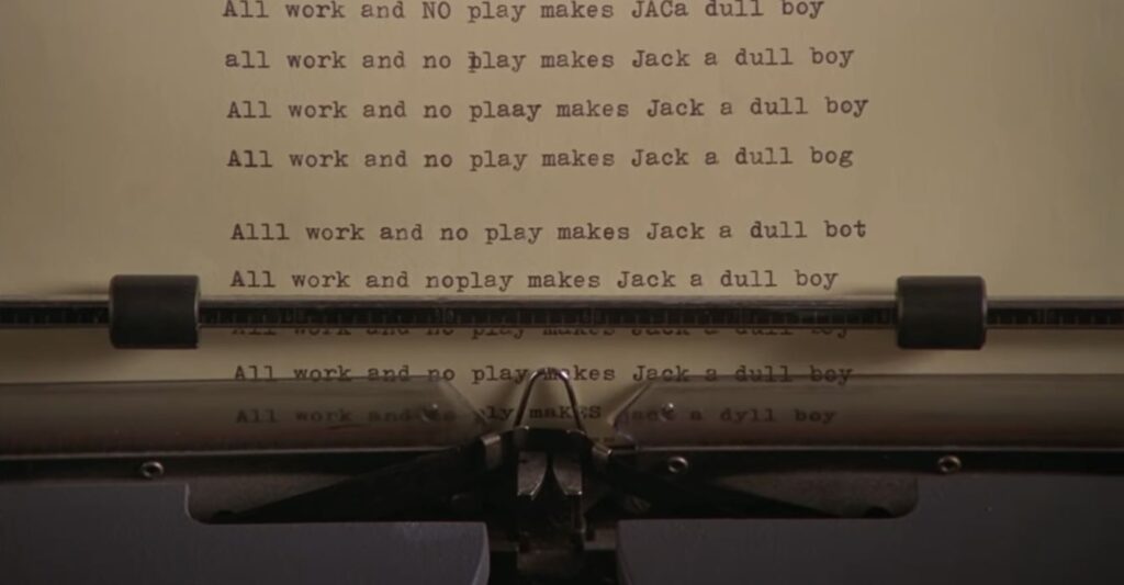 The less-than-stellar results of Jack Torrance's novel writing efforts in "The Shining" (1980).